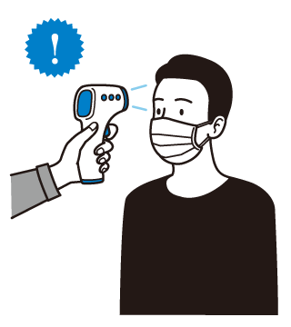 検温機で検温されている男性のイラスト