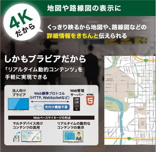 地図や路線図の表示に。ブラビアだから「リアルタイム動的コンテンツ」を手軽に実現できる。
