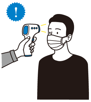 検温機で検温されている男性のイラスト